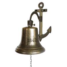 Колокол корабельный &quot;Рында 1842&quot; 18 см на кронштейне Якорь (латунь, антик) Италия 